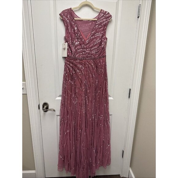 Mac Duggal Size 10 Pink 5445 Cap Sleeve Sequins Beaded Formal Prom Gown Dress - Picture 7 of 12
